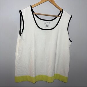 Doncaster Tank Top White w/Black Trim & Lime Green Hem Plus Size 2W in EUC